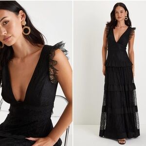 LULU's Prom Wedding Boho Tiered Lace Sexy Chic Maxi Dress NWT